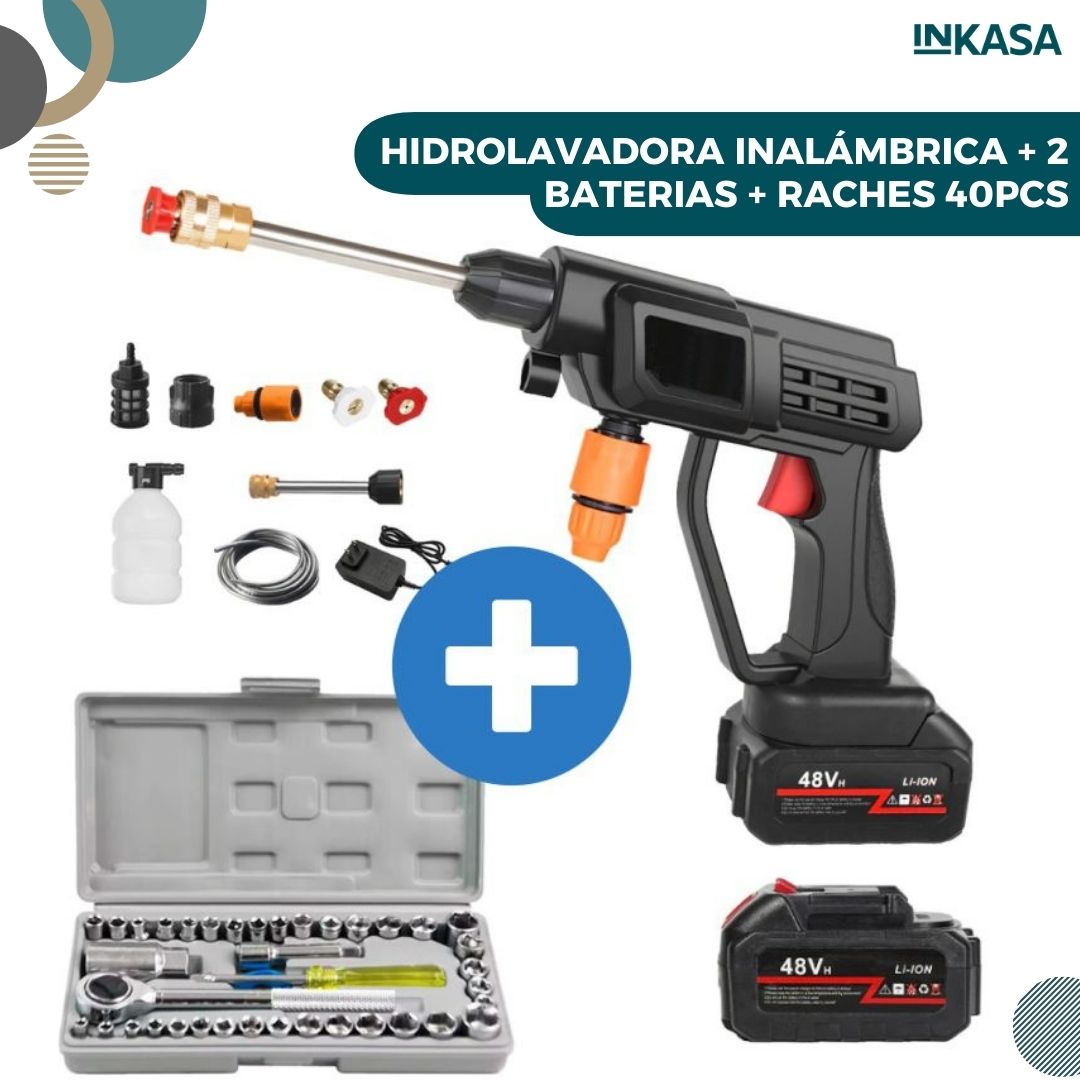 Hidrolavadora inalámbrica + 2 Baterías + Raches 40pcs