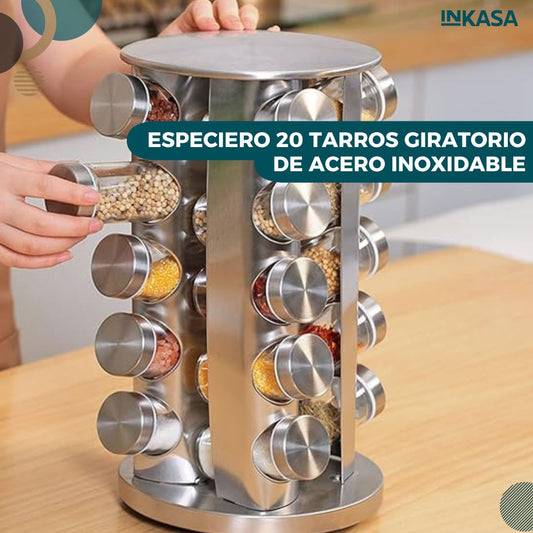 Especiero 20 tarros giratorio de acero inoxidable