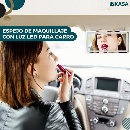 Espejo de maquillaje con luz led para carro