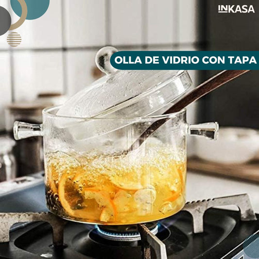 Olla de vidrio con tapa