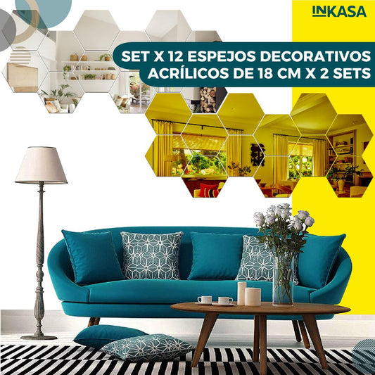 Set  x 12 Espejos decorativos acrílicos de 18 cm x 2 sets