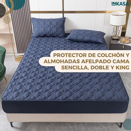 Protector de colchón y almohadas afelpado cama sencilla, doble y King