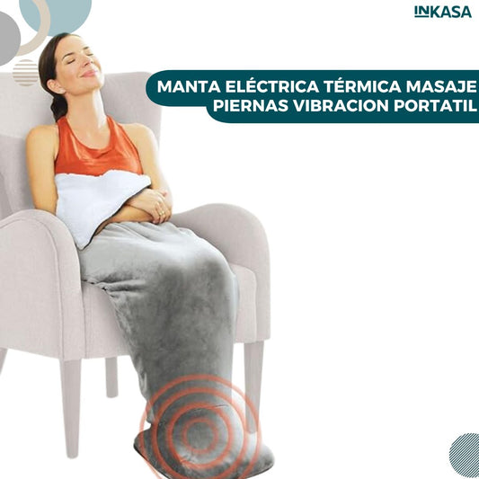 Manta Eléctrica Térmica Masaje Piernas Vibración Portátil