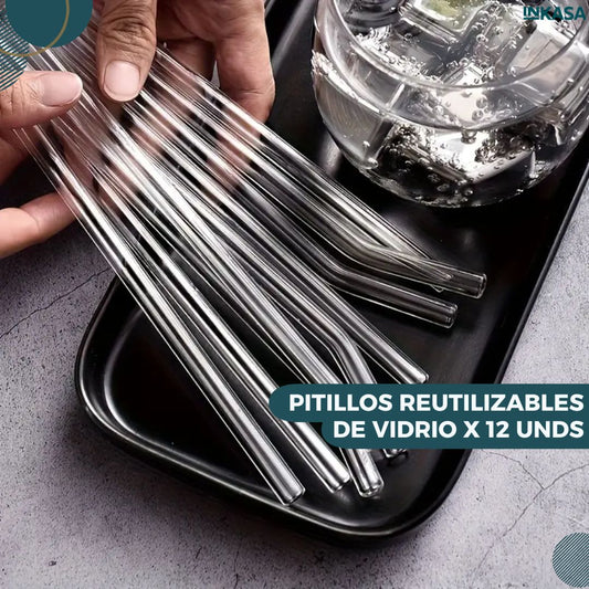 Pitillos reutilizables de vidrio x 12 unds