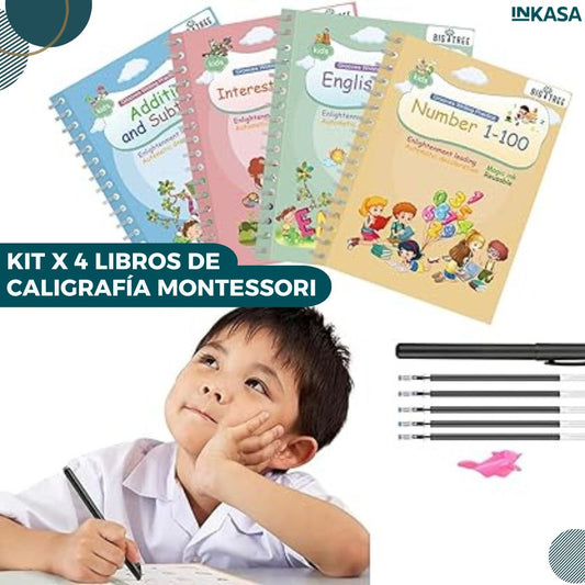 Kit x 4 libros de caligrafía Montessori