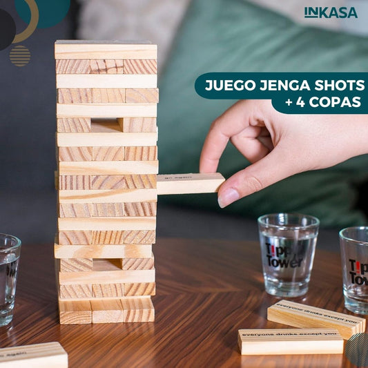 Juego Jenga shots + 4 copas