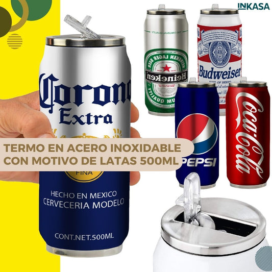 Termo en acero inoxidable con motivo de latas 500ml