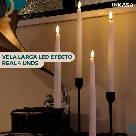 Vela larga led efecto real 4 unds