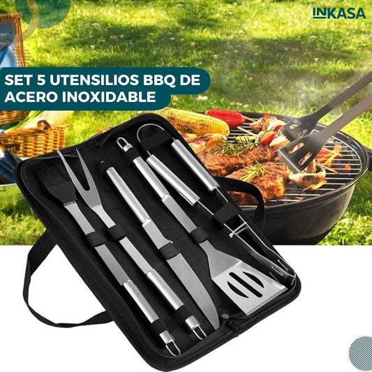Set 5 utensilios BBQ de acero inoxidable