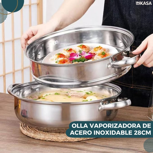 Olla vaporizadora de acero inoxidable 28cm