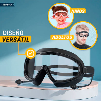 🏊‍♀️ Gafas de Natación con Tapones – Para Niños y Adultos | Protección Total en el Agua
