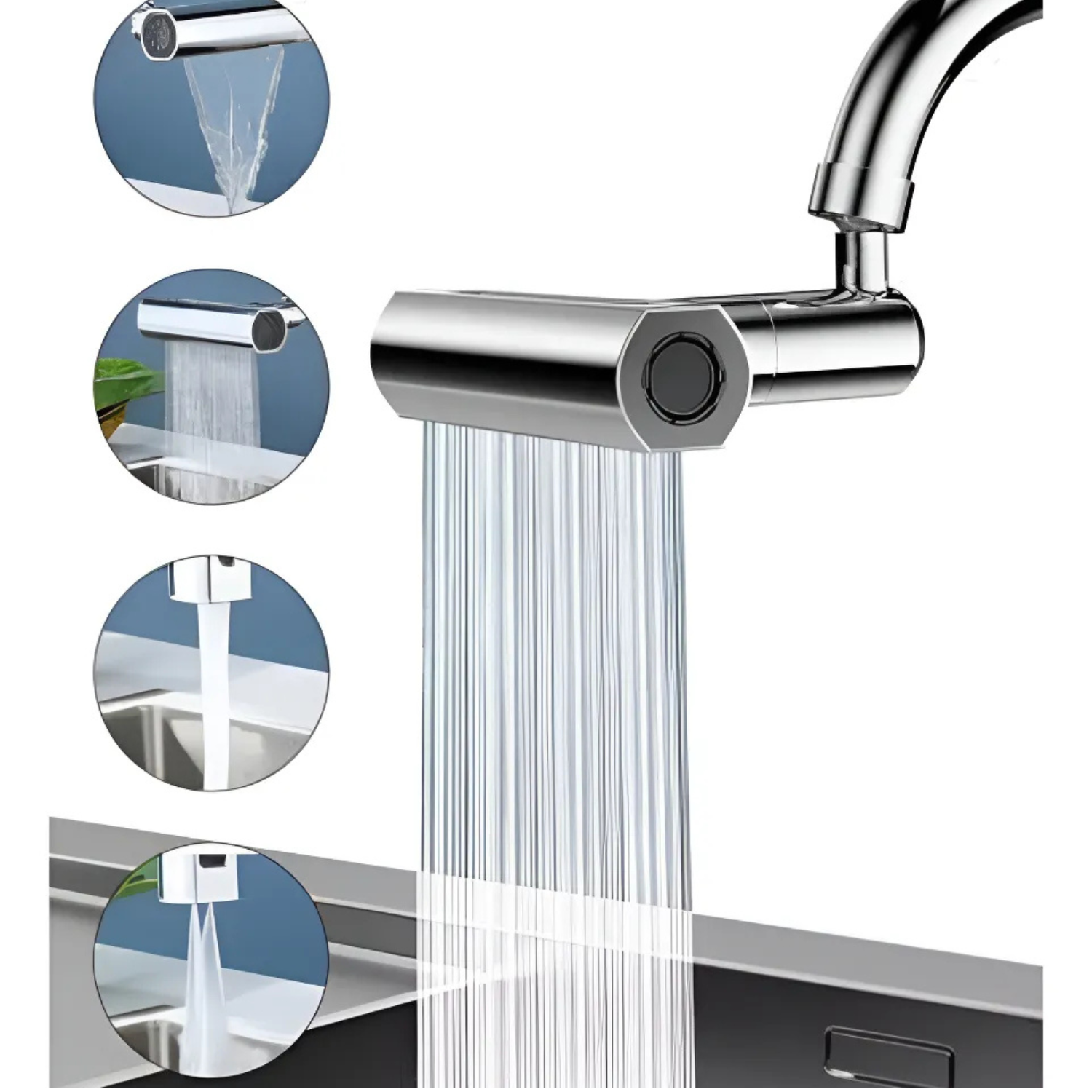 Grifo Giratorio Cocina 360 Rociador Cascada Lluvia 4 En 1