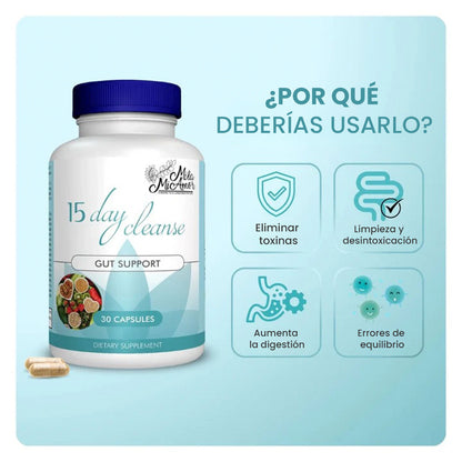15 Day Cleanse - Detox Avanzado con extractos naturales (30 cápsulas x tarro)🍃