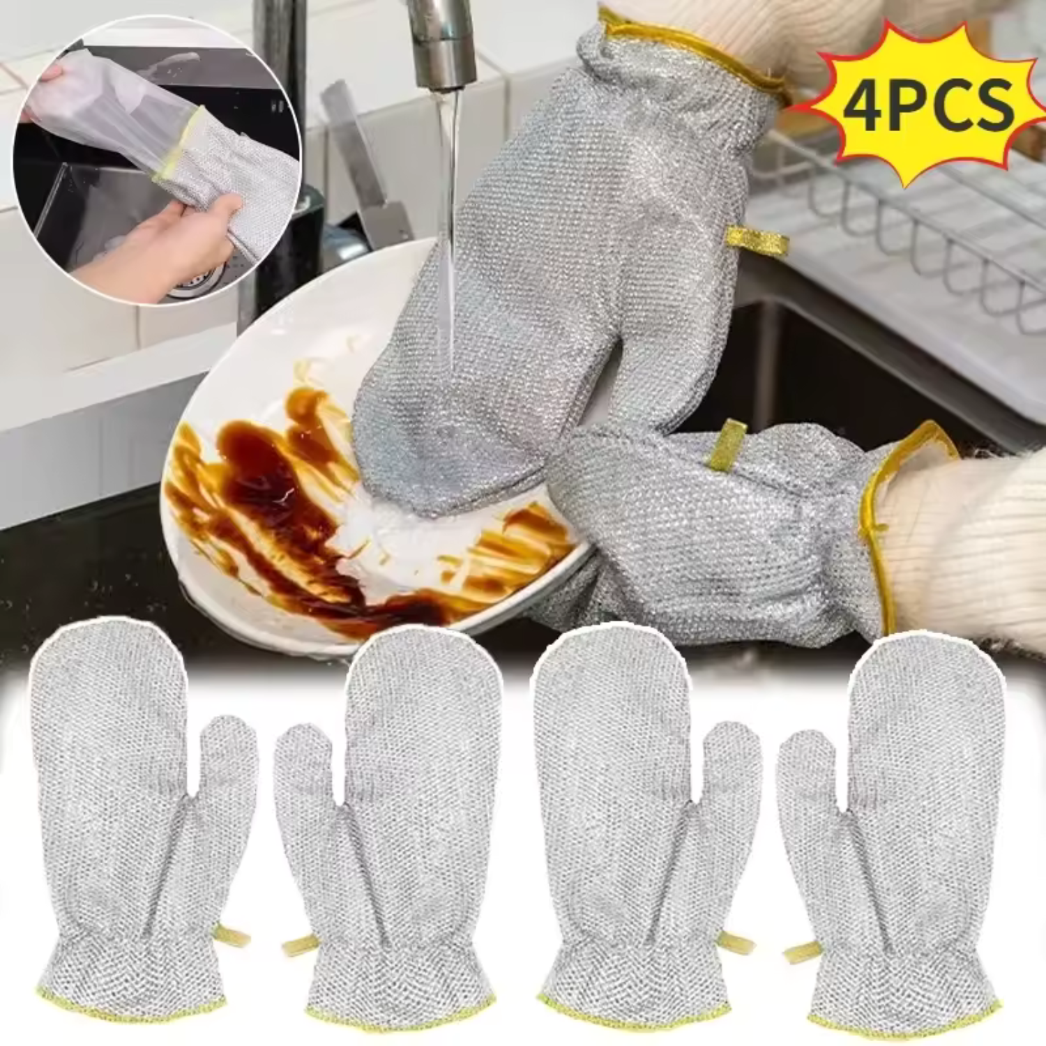 Set x 2 pares de guantes para limpieza en acero