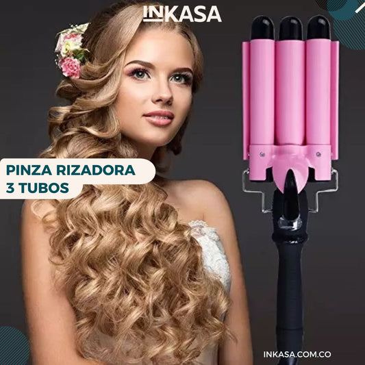 Pinza rizadora para cabello 3 tubos