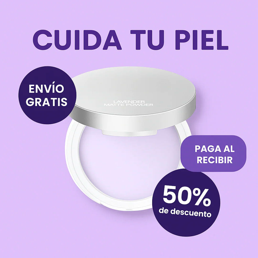 🟣 Polvo Anti Grasa y Brillo Morado – Fijación Mate Todo el Día, Resistente al Agua y al Sudor