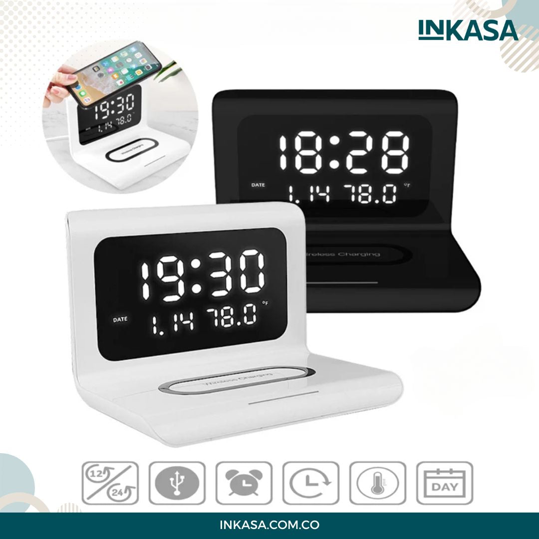 Cargador inalámbrico reloj despertador