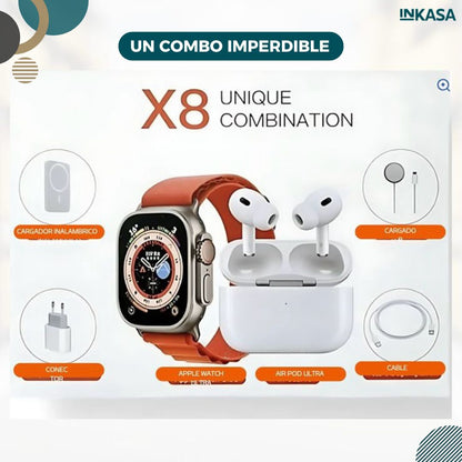 Combo smartwatch, airpods, batería y cargador inalámbrico