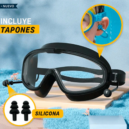 🏊‍♀️ Gafas de Natación con Tapones – Para Niños y Adultos | Protección Total en el Agua
