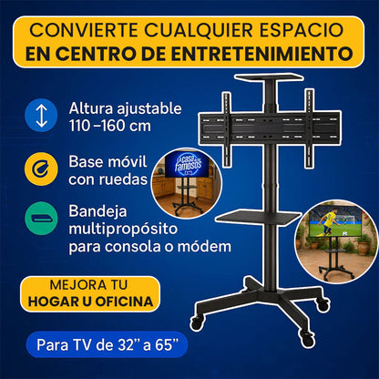 Soporte Móvil de Piso para TV 32’’– 65’’ con Ruedas y Estante📺
