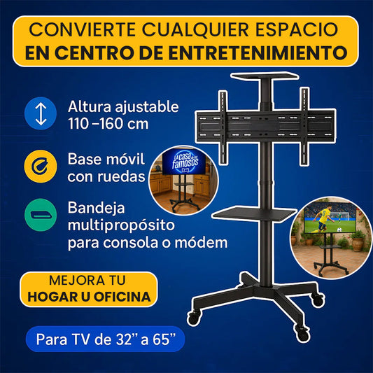 Soporte Móvil de Piso para TV 32’’– 65’’ con Ruedas y Estante📺