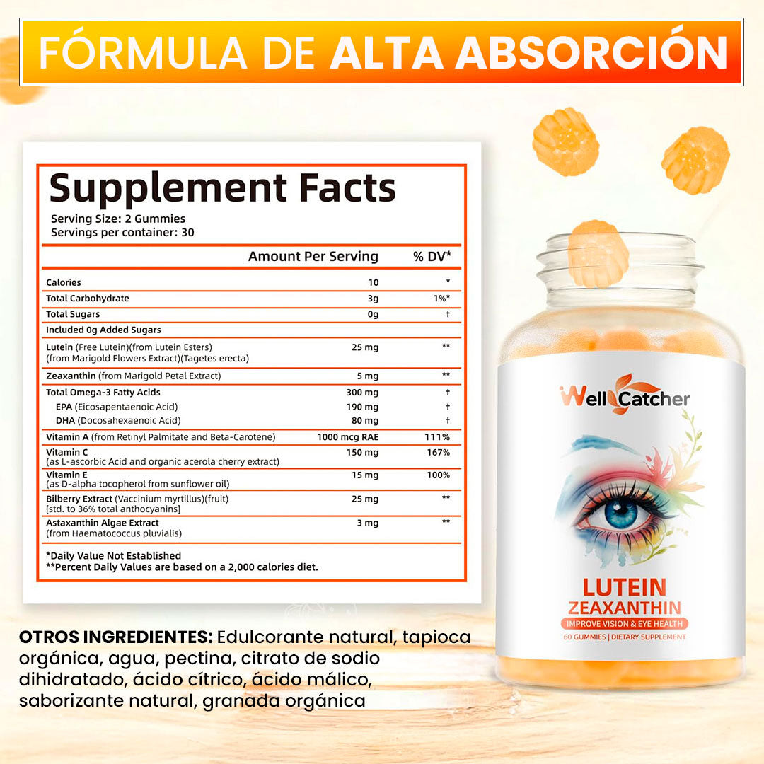 Gomitas Luteína para la Salud Ocular: Luteína + Zeaxantina para proteger y mejorar la visión👁️