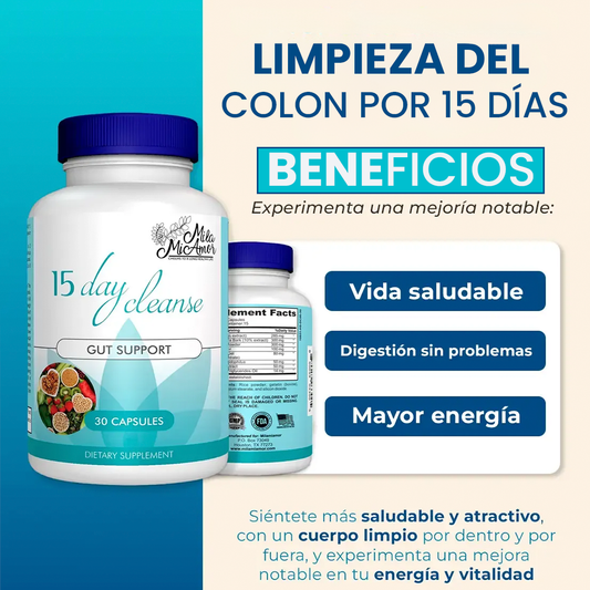 15 Day Cleanse - Detox Avanzado con extractos naturales (30 cápsulas x tarro)🍃
